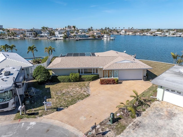 aerial view with a water view