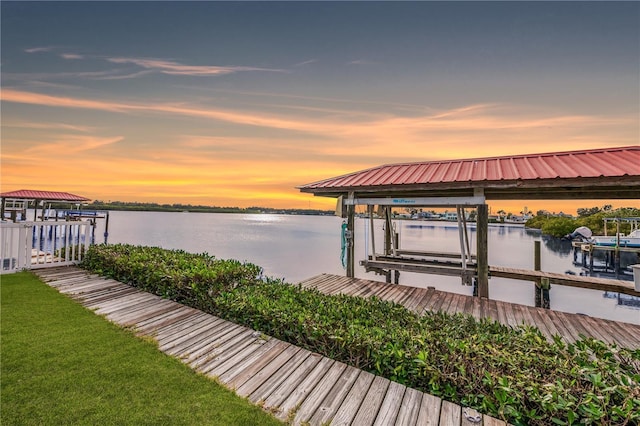 view of dock with a water view