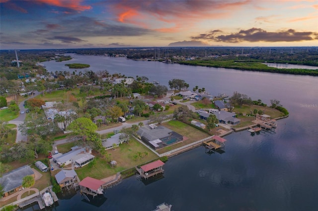 aerial view with a water view and a residential view