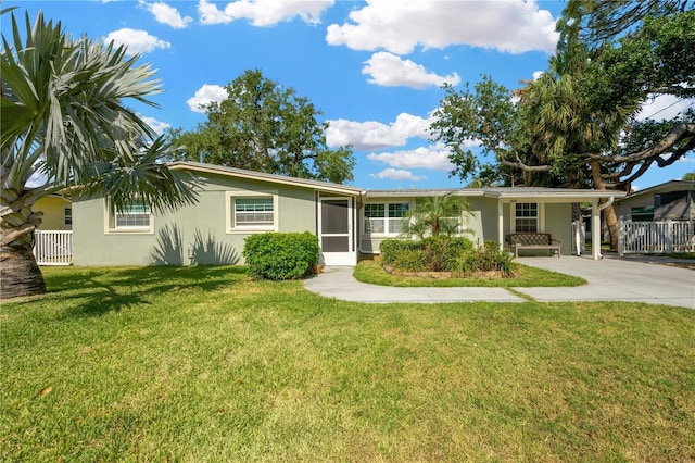 single story home with stucco siding and concrete driveway