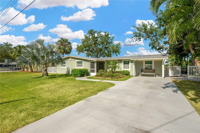 ranch-style house with stucco siding and concrete driveway