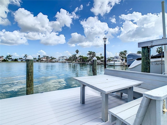 dock area with a water view