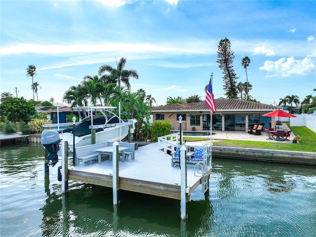 view of dock with a water view