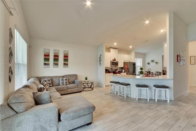 living room featuring a healthy amount of sunlight and light hardwood / wood-style floors