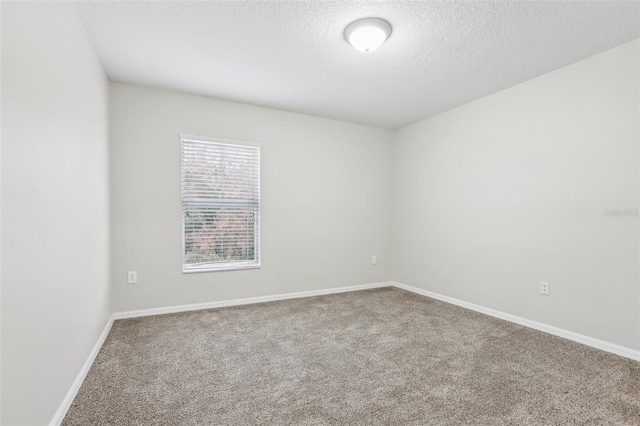 empty room featuring a textured ceiling and carpet flooring