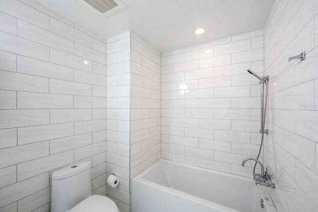 full bathroom with visible vents, toilet, and tub / shower combination