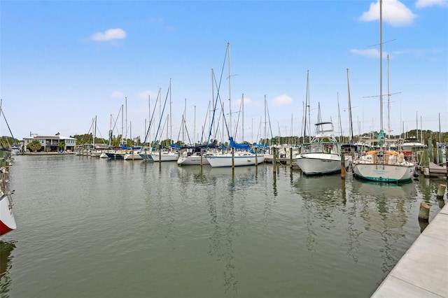 view of dock with a water view