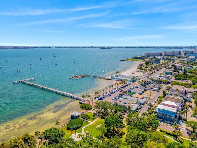 bird's eye view with a water view and a view of the beach