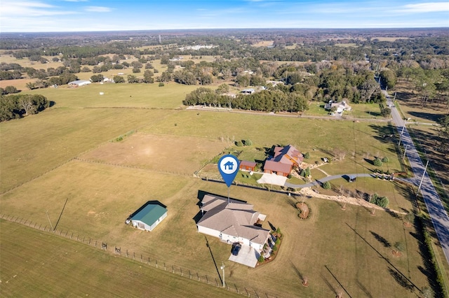 aerial view featuring a rural view