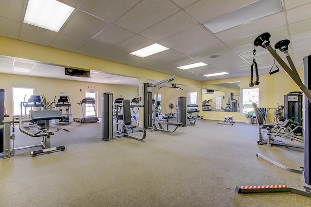 gym featuring a drop ceiling