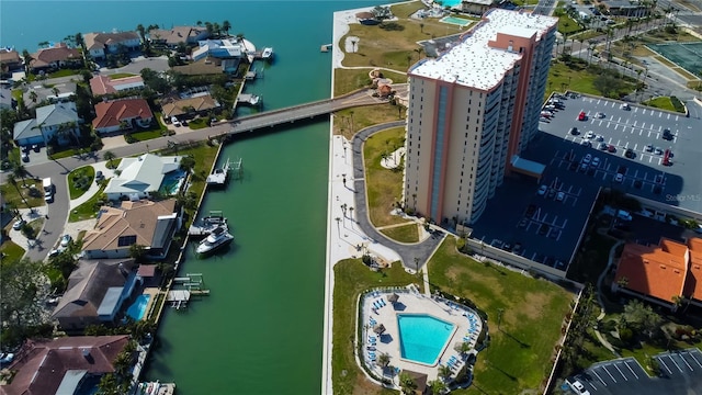 aerial view featuring a water view