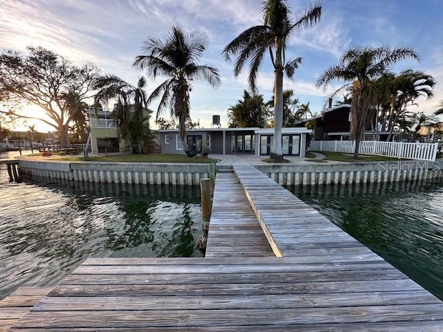 view of dock with a water view