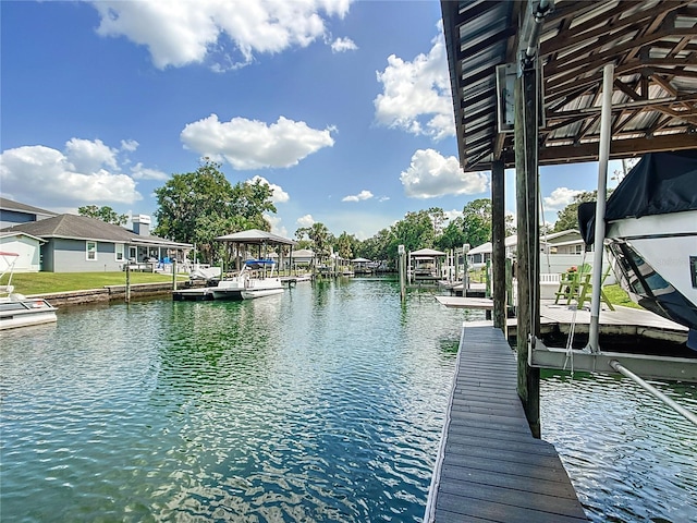 dock area with a water view