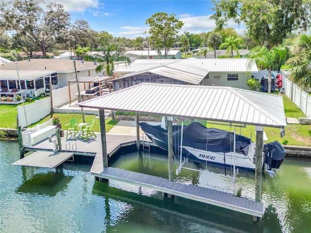 view of dock with a water view