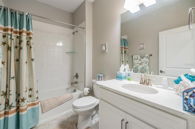 full bathroom with shower / bath combo, vanity, and toilet