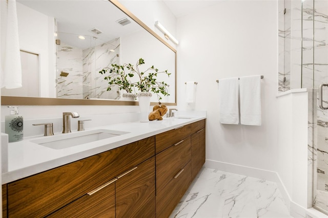 460 87th Ave N, Saint Petersburg, FL 33702 - full bathroom featuring a marble finish shower, marble finish floor, and a sink