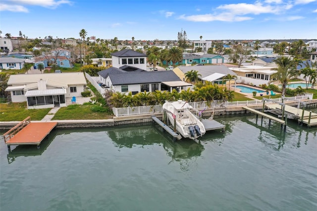 exterior space with a water view