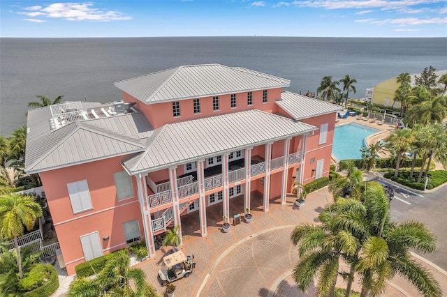 aerial view with a water view