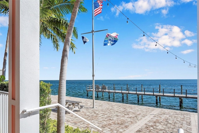 view of dock featuring a water view