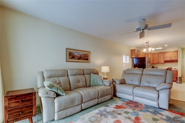 living room with ceiling fan