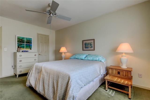 bedroom with carpet floors and ceiling fan