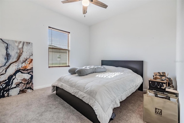 bedroom with carpet flooring and ceiling fan