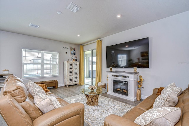 living room with light wood-type flooring