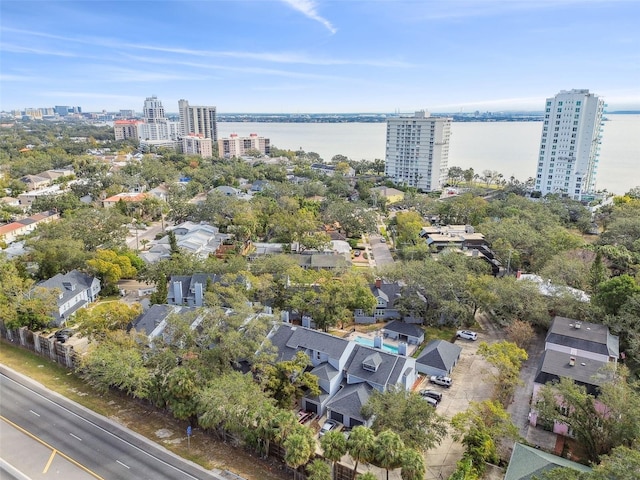 bird's eye view featuring a water view