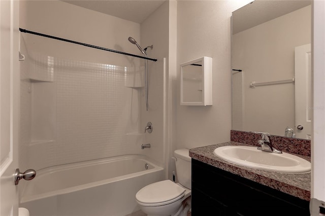 full bathroom with vanity, shower / bathtub combination, and toilet