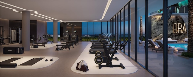 gym featuring a wall of windows