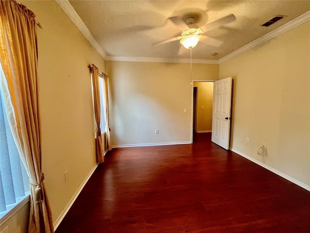 2254 Chianti Pl Unit 68, Palm Harbor, FL 34683 - empty room with a ceiling fan, wood finished floors, crown molding, baseboards, and a textured ceiling