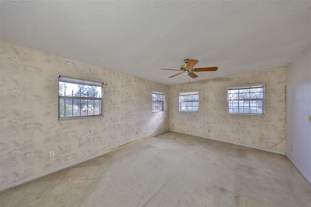 carpeted empty room featuring a textured ceiling and a wealth of natural light