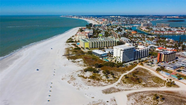 aerial view with a beach view and a water view