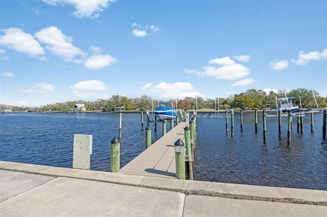 dock area with a water view