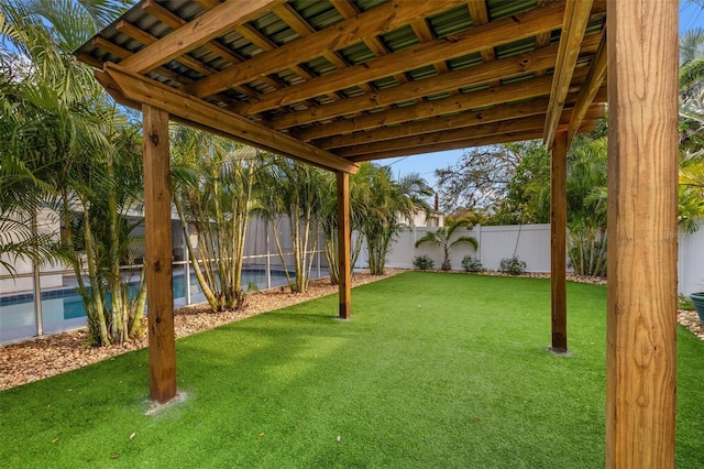 view of yard with a fenced backyard and a fenced in pool