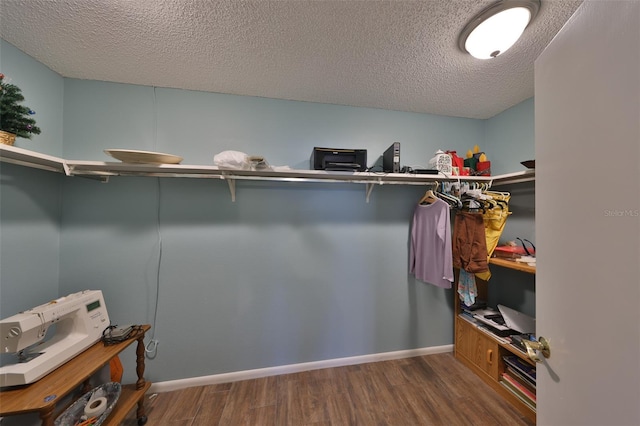 spacious closet with dark wood-type flooring