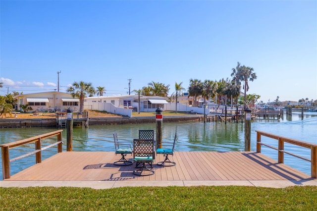 dock area with a water view