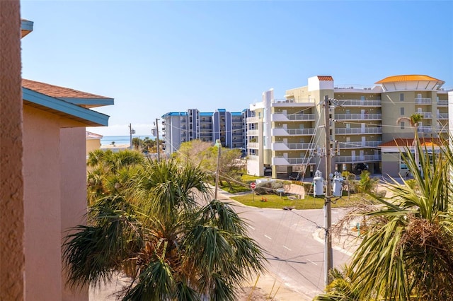 view of building exterior featuring a water view