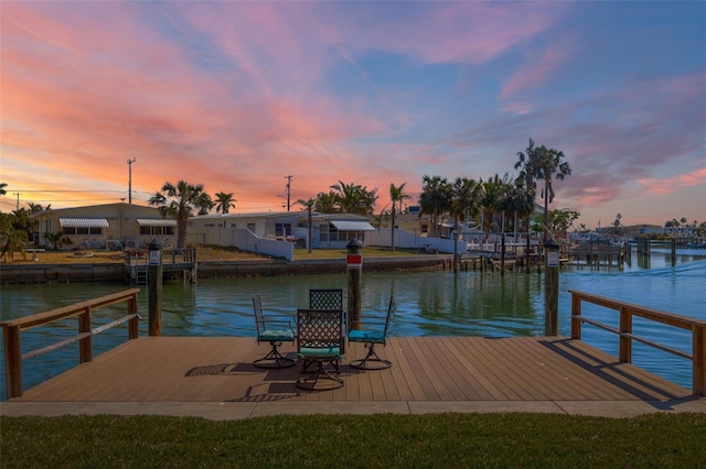 dock area with a water view