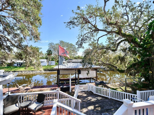 dock area featuring a water view