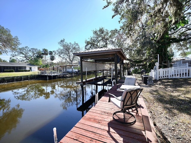 dock area with a water view