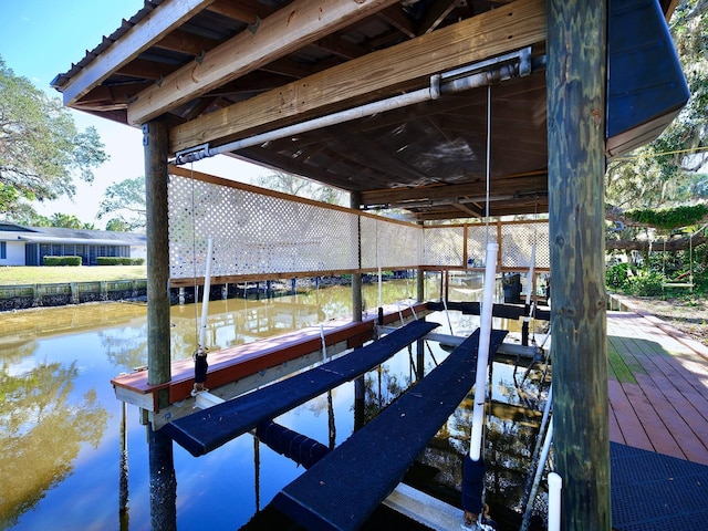 dock area featuring a water view