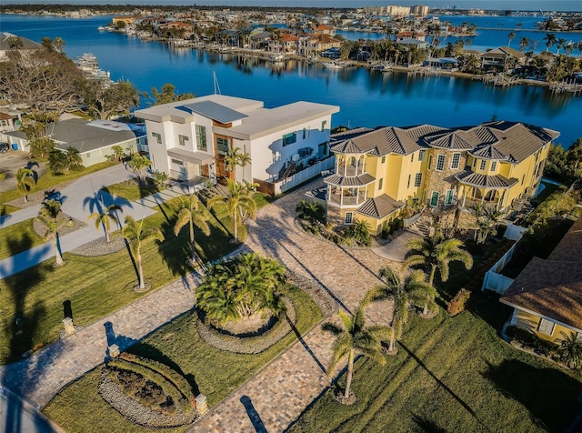 aerial view with a water view