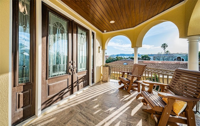 wooden terrace with french doors