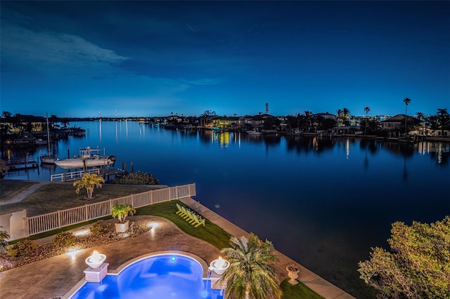 property view of water featuring a dock