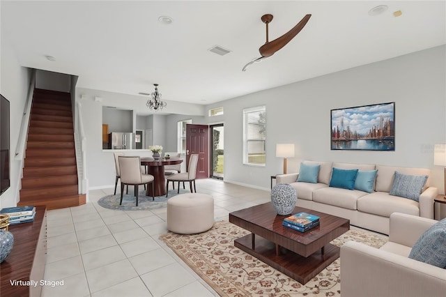 living room with light tile patterned floors