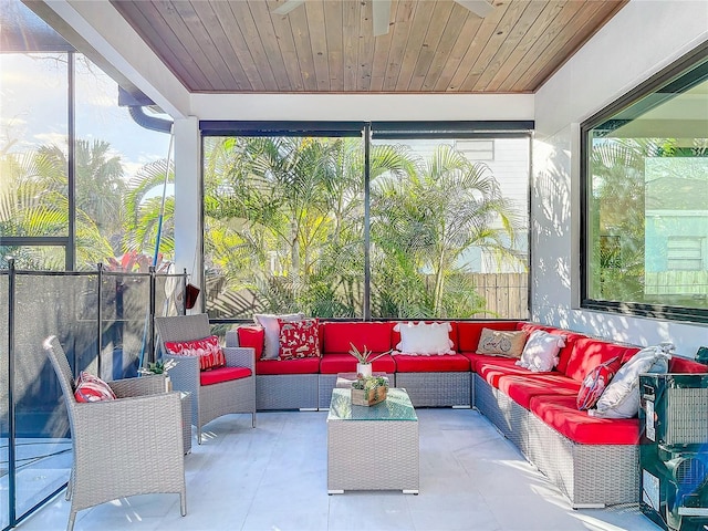 sunroom / solarium featuring wooden ceiling and a healthy amount of sunlight