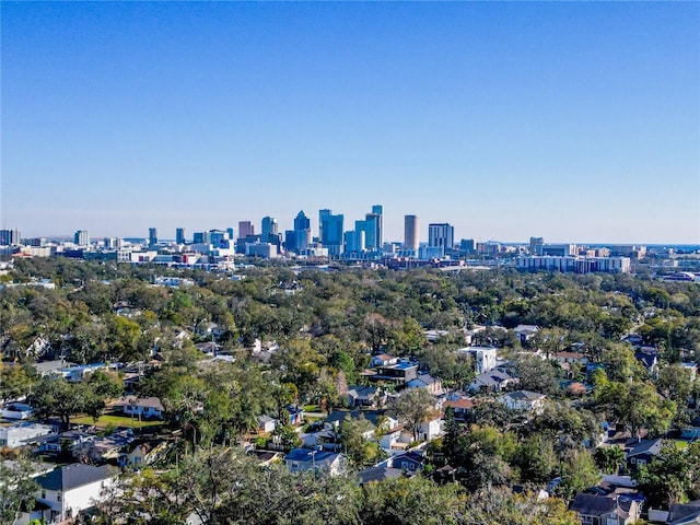 birds eye view of property with a view of city