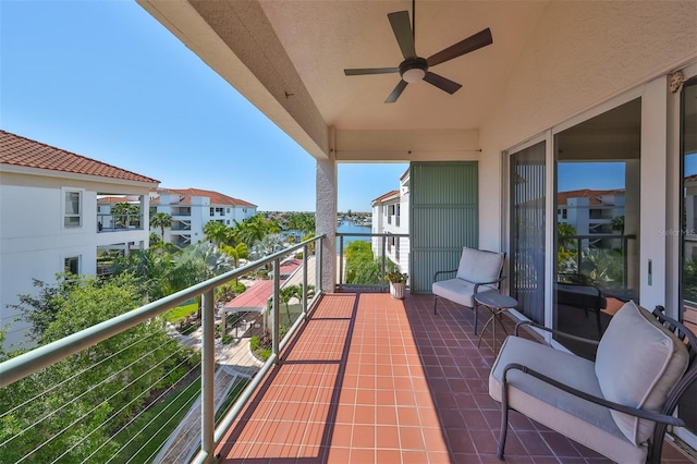 balcony with ceiling fan