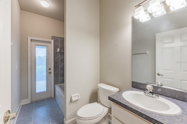 full bathroom with vanity, toilet,  shower combination, and plenty of natural light